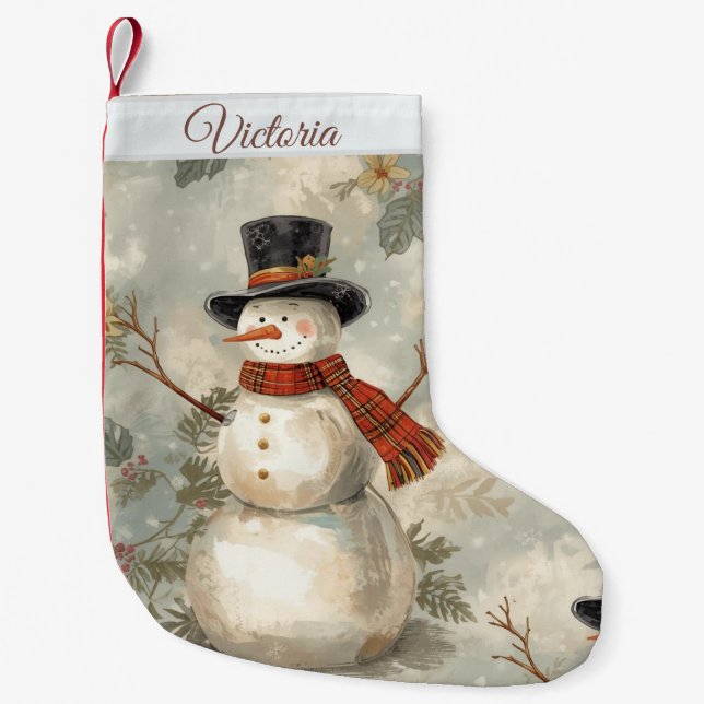 Petite Chaussette De Noël Vintage Cute Christmas Snowman  (Devant)