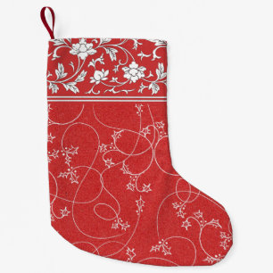 Petite Chaussette De Noël Vintage Holly Chinoiserie Rouge Blanc
