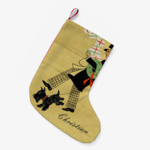 Petite Chaussette De Noël Vintage Noël Terrier Chien Et Homme Personnalisé