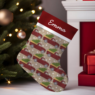Petite Chaussette De Noël Vintage Red Truck Arbre de Noël Retro Holiday
