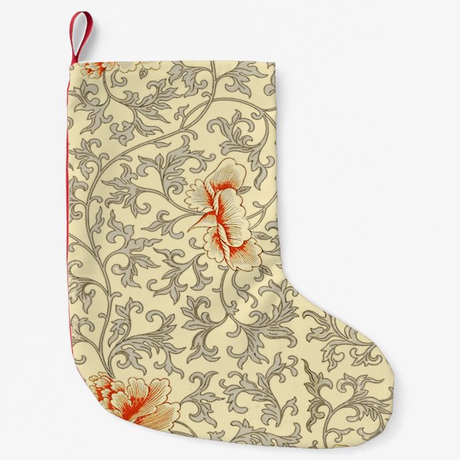 Petite Chaussette De Noël Vintage rose gris botanique (Devant)