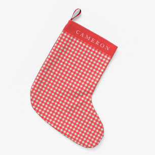 Petite Chaussette De Noël Vintage rouge et blanc En vichy Plaid Personnalisé