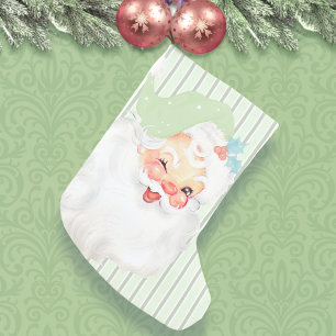 Petite Chaussette De Noël Vintage Sage Green Père Noël Wink Noël Stocker