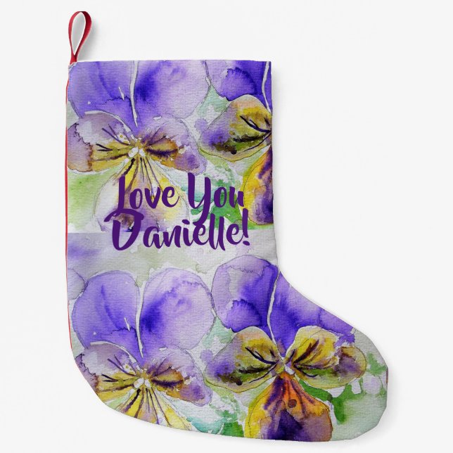Petite Chaussette De Noël Viola Aquarelle Fleurs Floral Love You Stocker (Devant)