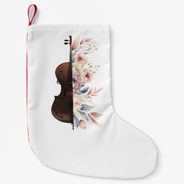 Petite Chaussette De Noël Violon aux fleurs. (Devant)