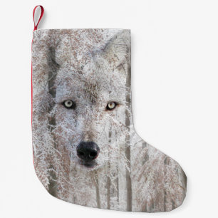 Petite Chaussette De Noël Visage de loup en bois de neige