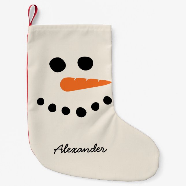 Petite Chaussette De Noël Visage Snowman avec nom personnalisé (Devant)