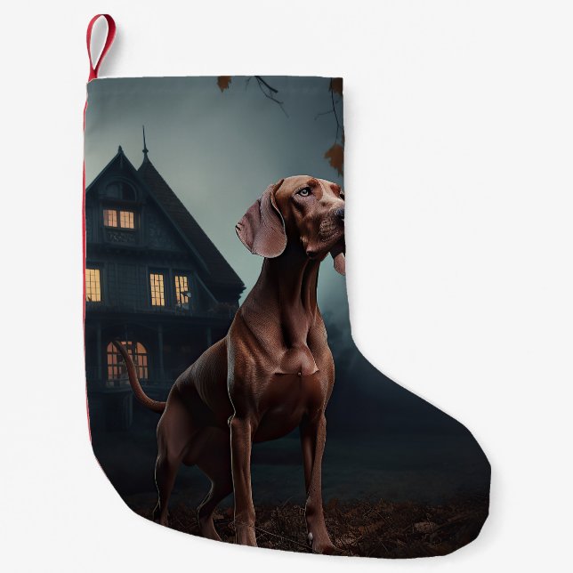 Petite Chaussette De Noël Vizsla Halloween Effrayant (Devant)