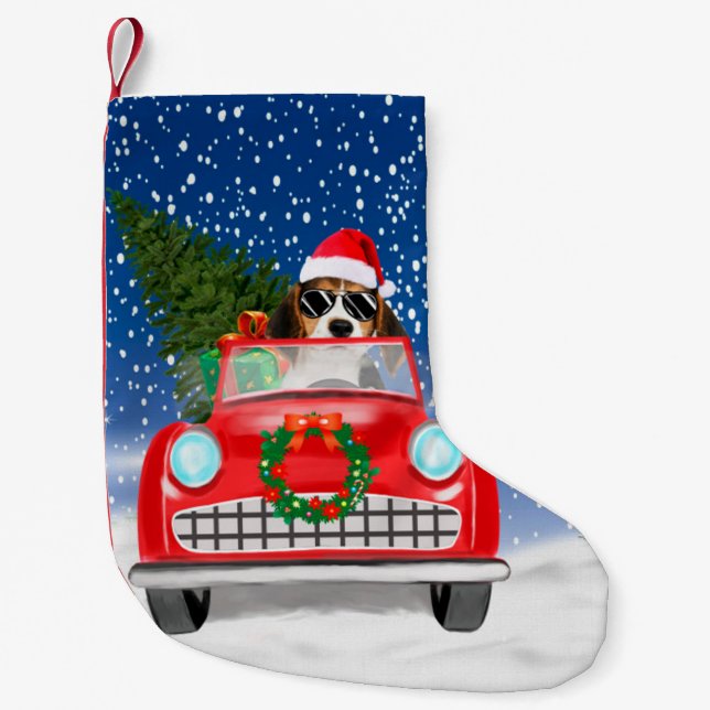 Petite Chaussette De Noël Voiture De Conduite De Chien beagle En Noël De Nei (Devant)