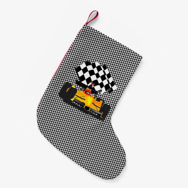 Petite Chaussette De Noël Voiture de course jaune (Devant (Accrochage))
