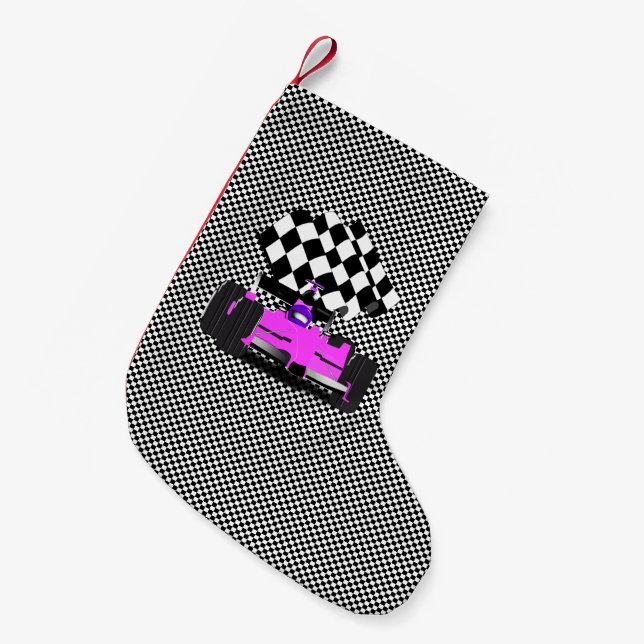 Petite Chaussette De Noël Voiture de course rose (Devant (Accrochage))