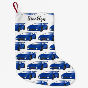 Petite Chaussette De Noël Voiture de sport bleue avec illustration d'aile aé