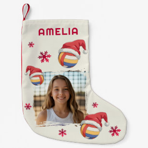 Petite Chaussette De Noël Volleyball Casquette de Père Noël Nom Photo Noël