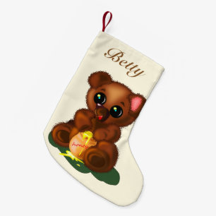 Petite Chaussette De Noël Votre nom Christmas Stocking avec bébé Honey Bear