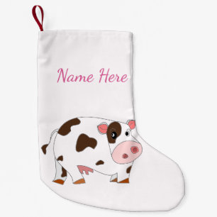 Petite Chaussette De Noël Votre nom Christmas Stocking avec Happy Baby Cow
