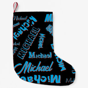 Petite Chaussette De Noël Votre nom motif monogramme bleu rouge noir