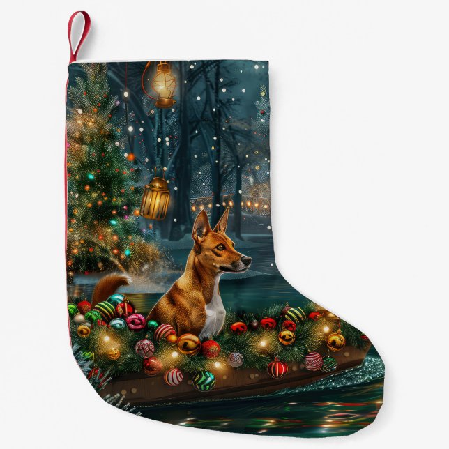 Petite Chaussette De Noël Voyage de Noël de Basenji (Devant)