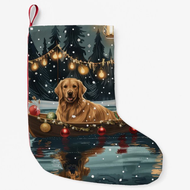 Petite Chaussette De Noël Voyage de Noël du Golden Retriever (Devant)