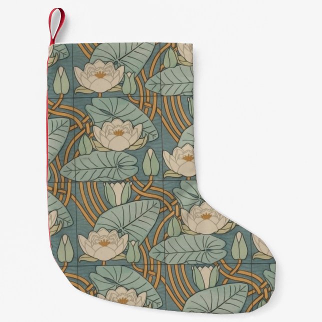 Petite Chaussette De Noël Water Lys Lily Art Nouveau Nature (Devant)