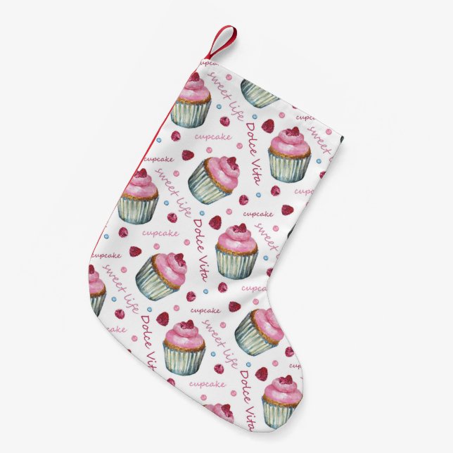 Petite Chaussette De Noël Watercolor cupcakes (Devant (Accrochage))