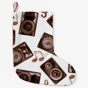 Petite Chaussette De Noël Watercolor illustration music speakers with notes 