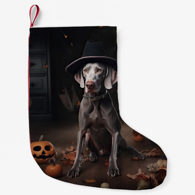 Petite Chaussette De Noël Weimaraner Citrouilles Halloween effrayant (Devant)