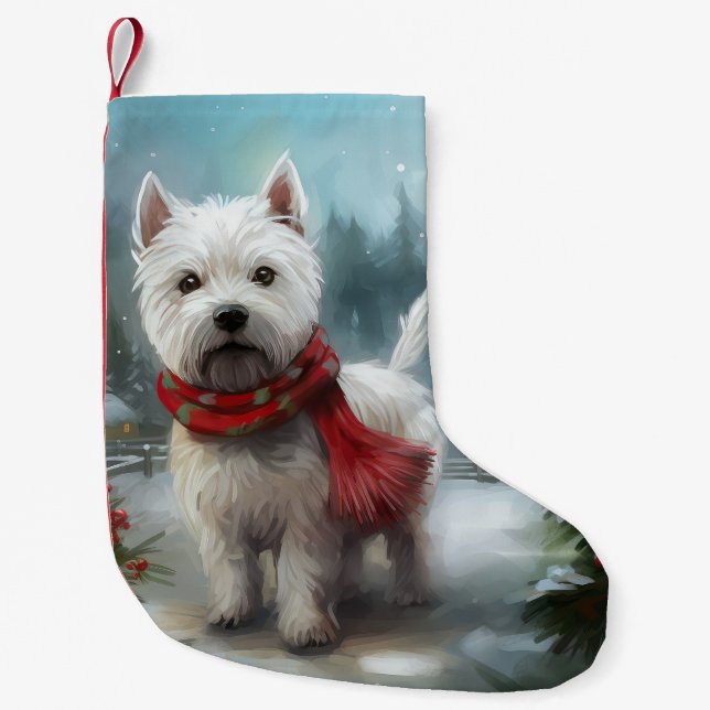 Petite Chaussette De Noël West Highland White Terrier Dog dans la neige Noël (Devant)