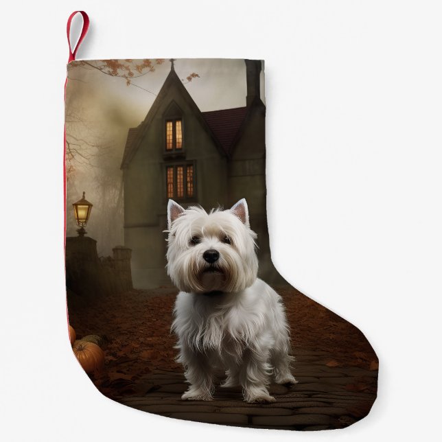 Petite Chaussette De Noël West Highland White Terrier Halloween effrayant (Devant)