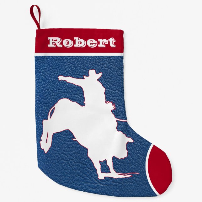 Petite Chaussette De Noël Western Cowboy Rodeo Bull Riding Faux Leather (Devant)
