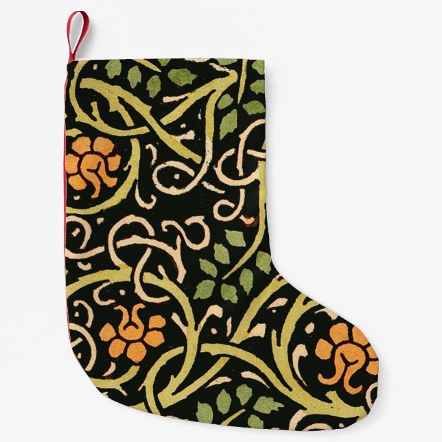 Petite Chaussette De Noël William Morris Black Floral Art (Devant)
