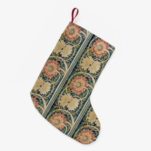 Petite Chaussette De Noël William Morris Fleur Rose Soie Broderie Antique
