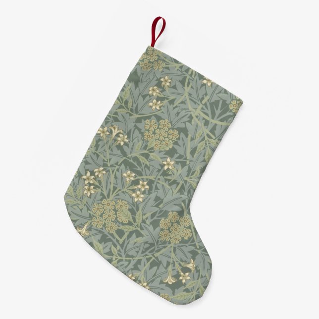 Petite Chaussette De Noël William Morris Jasmine Bleu Vert Art Botanique (Devant (Accrochage))