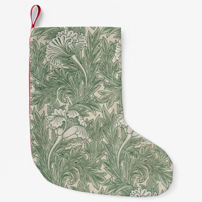 Petite Chaussette De Noël William Morris tulip fond textile vert (Devant)