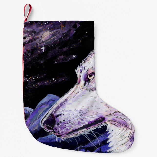 Petite Chaussette De Noël Wolf Space Mountains Forêt Peinture (Devant)