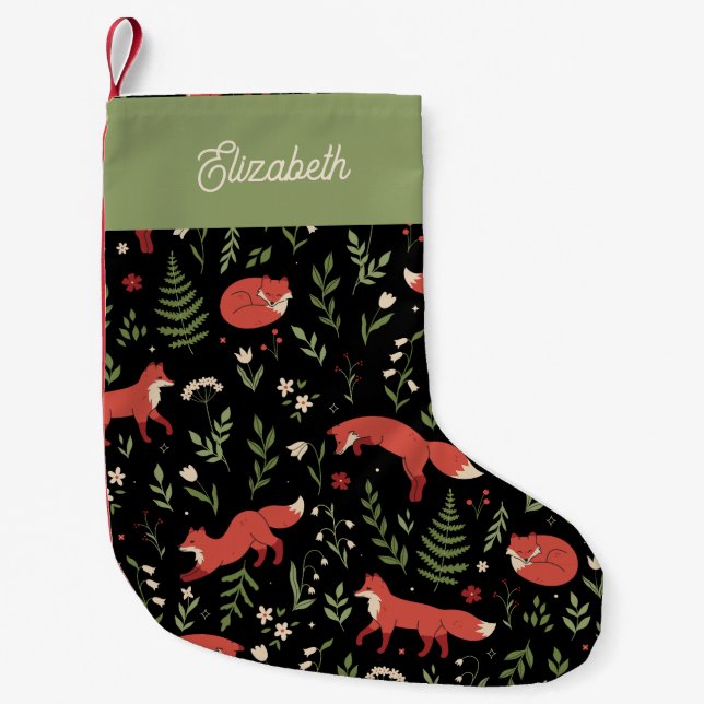 Petite Chaussette De Noël Woodland Fox Botanical Personnalisé Enfants (Devant)