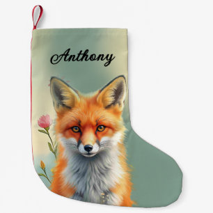 Petite Chaussette De Noël Yeux frappants d'un renard roux rusé avec nom