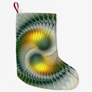 Petite Chaussette De Noël Yin Yang Vert Jaune Abstrait Fractal Coloré