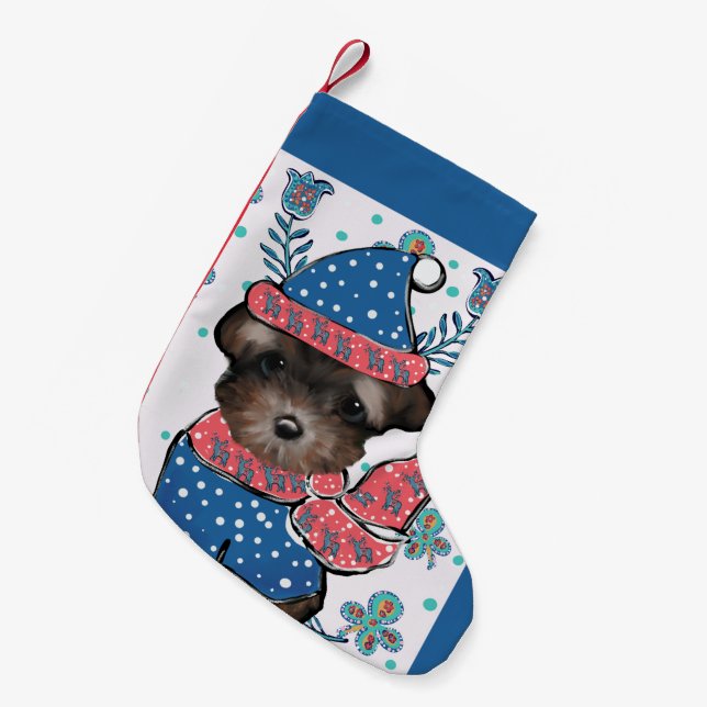 Petite Chaussette De Noël Yorkie Poo  (Devant (Accrochage))