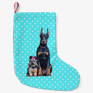 Petite Chaussette De Noël Yorkshire Terrier Doberman Pois bleus