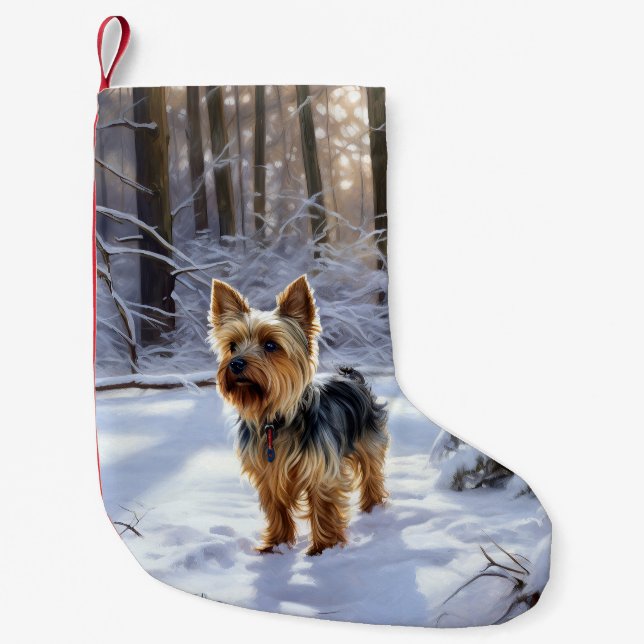 Petite Chaussette De Noël Yorkshire Terrier Laisser Neige Noël (Devant)