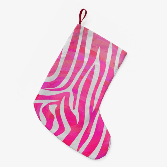 Petite Chaussette De Noël Zebra Hot Pink et White Print (Devant (Accrochage))