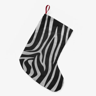 Petite Chaussette De Noël Zebra noir et gris clair