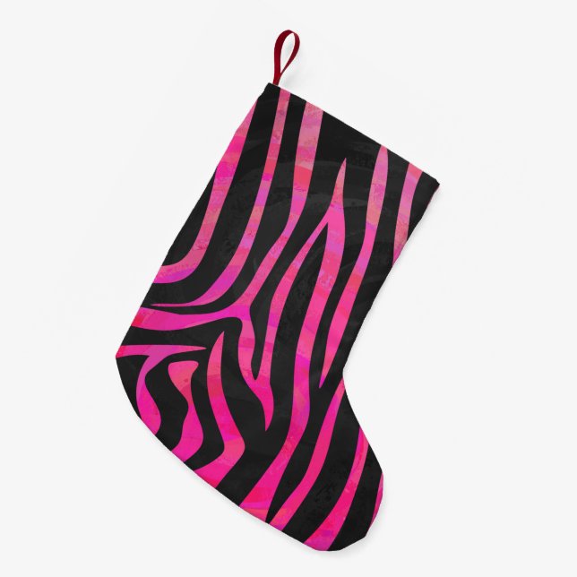 Petite Chaussette De Noël Zebra noir et rose chaud (Devant (Accrochage))