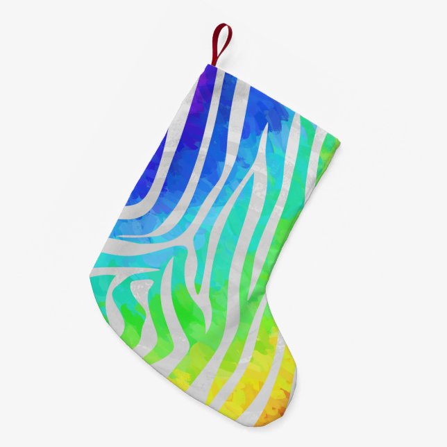 Petite Chaussette De Noël Zebra Rainbow et White Print (Devant (Accrochage))