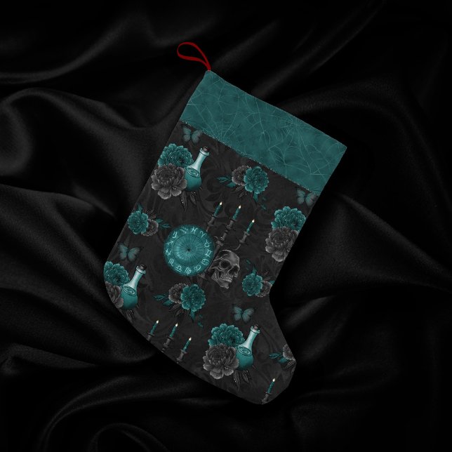 Petite Chaussette De Noël Zodiac Magie | Turquoise foncé vert crâne gothique (Créateur téléchargé)