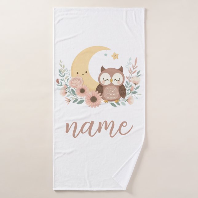 Petite chouette avec lune (Serviette de bain)
