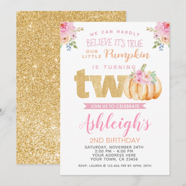Petite Citrouille 2e Invitation anniversaire (Devant / Derrière)