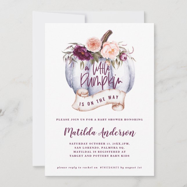 Petite citrouille automne baby shower invitation v (Devant)