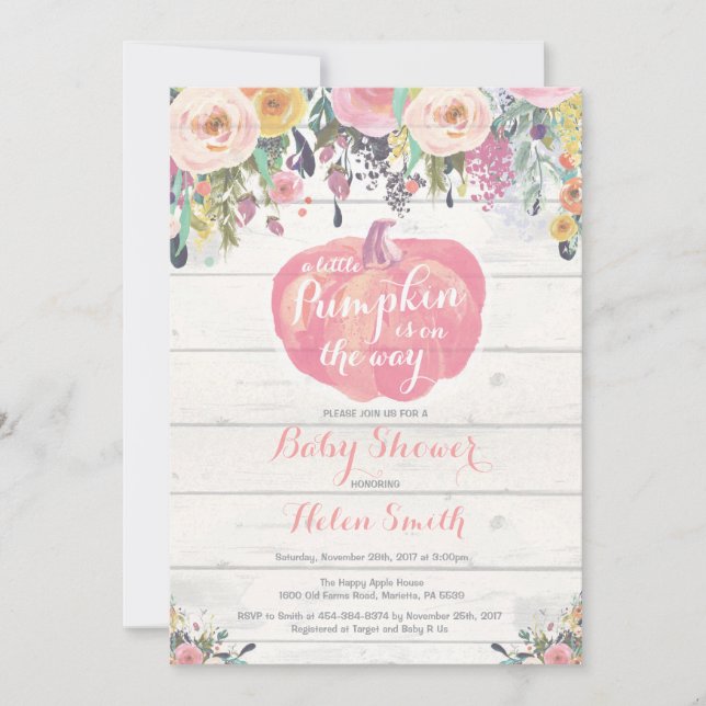 Petite Citrouille Baby shower de fille carte d'inv (Devant)