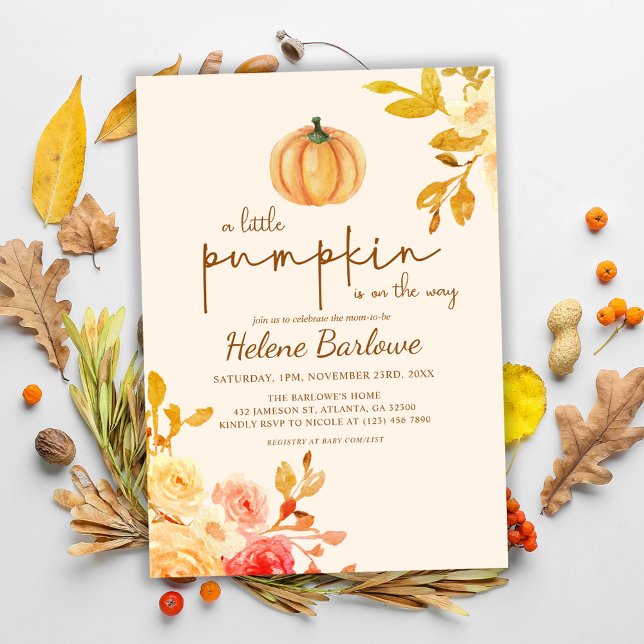 Petite Citrouille Floral Baby shower Invitation (Little Pumpkin Floral Baby Shower Invitation)